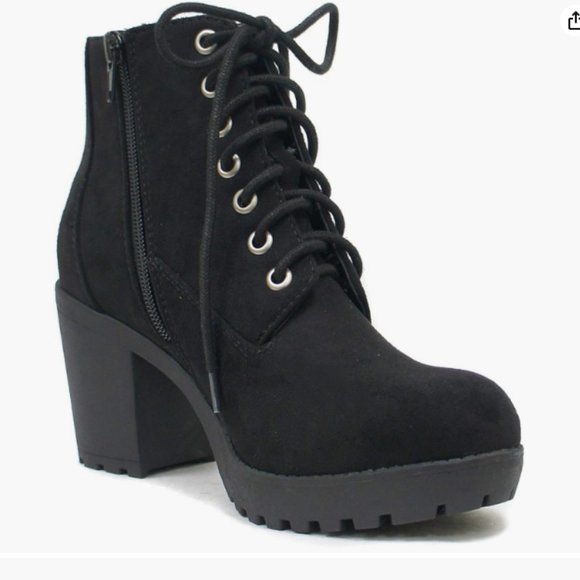 Soda Second Lug Sole Chunky Heel Combat Ankle Bootie Lace up w/Side Zipper - Picture 1 of 11
